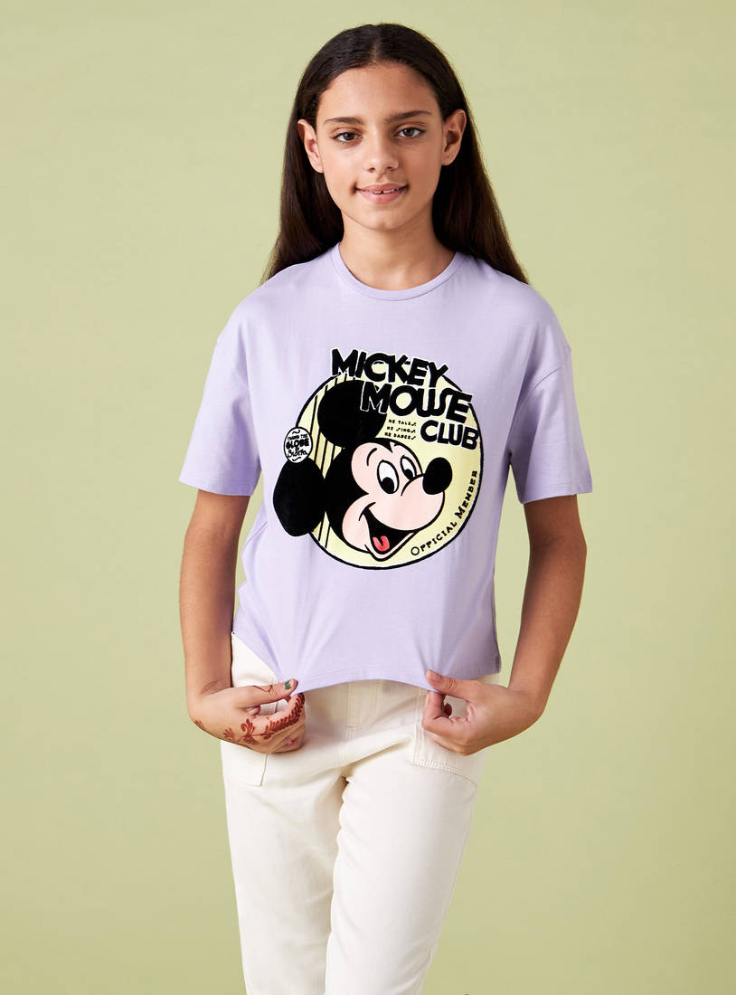 Mickey Mouse Print Better Cotton T-shirt with Short Sleeves and Crew Neck-Tops & T-shirts-image-0