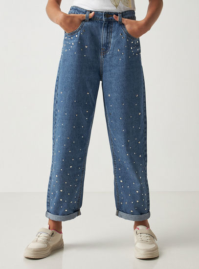 Mid-Rise Comfort Fit Embellished Better Cotton Jeans-Jeans-image-0