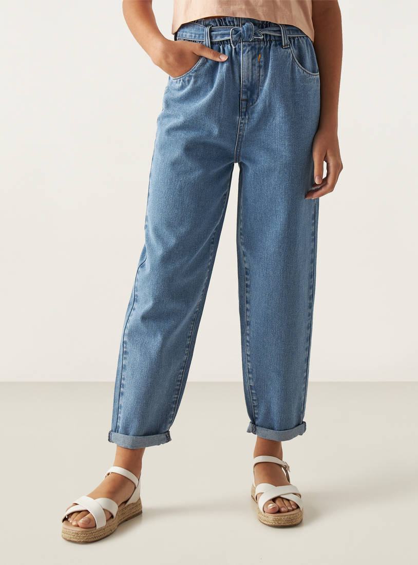 Belted Paperbag Mid-Rise Better Cotton Mom Jeans-Jeans-image-0