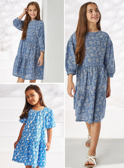 All-Over Floral Print Knee Length Better Cotton Tiered Dress-Occasion Dresses-image-0