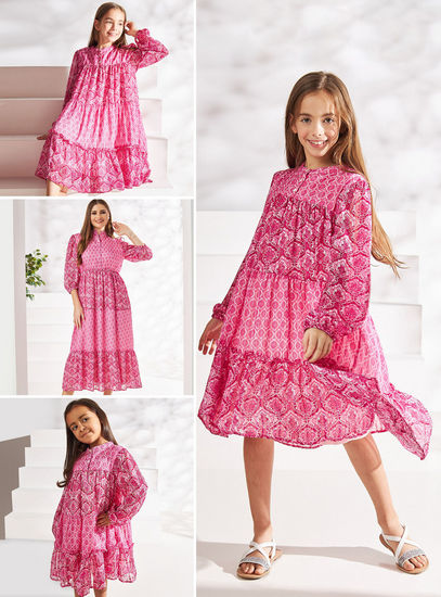 All-Over Print Chiffon Tiered Dress-Occasion Dresses-image-0