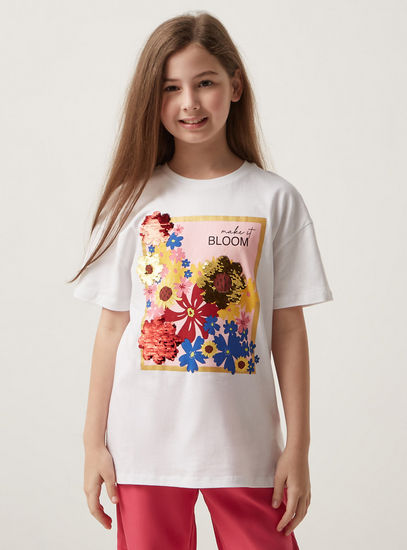 Floral Sequin Embellished T-shirt-T-shirts-image-0