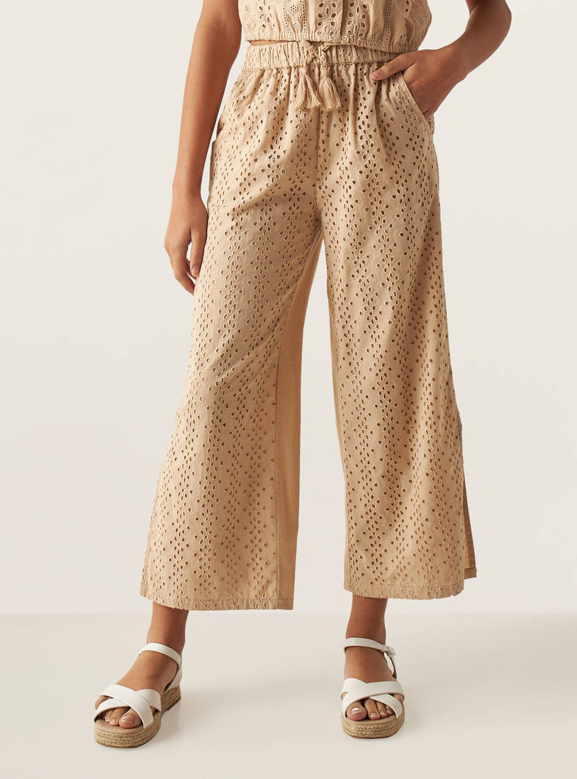 Schiffli Embroidered Culottes with Pockets-Trousers-image-0