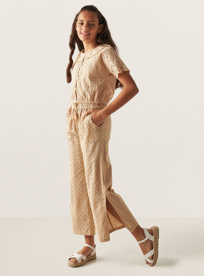 Schiffli Embroidered Culottes with Pockets-Trousers-image-1