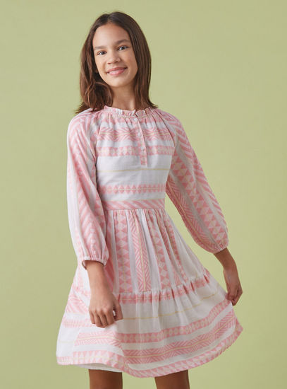 Textured Jacquard Dress with Ruffles-Occasion Dresses-image-0