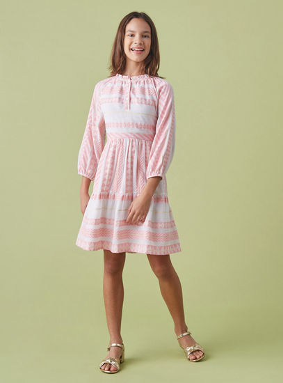 Textured Jacquard Dress with Ruffles-Occasion Dresses-image-1