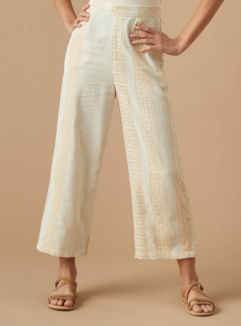 Jacquard Regular Fit Culottes-Trousers-image-0