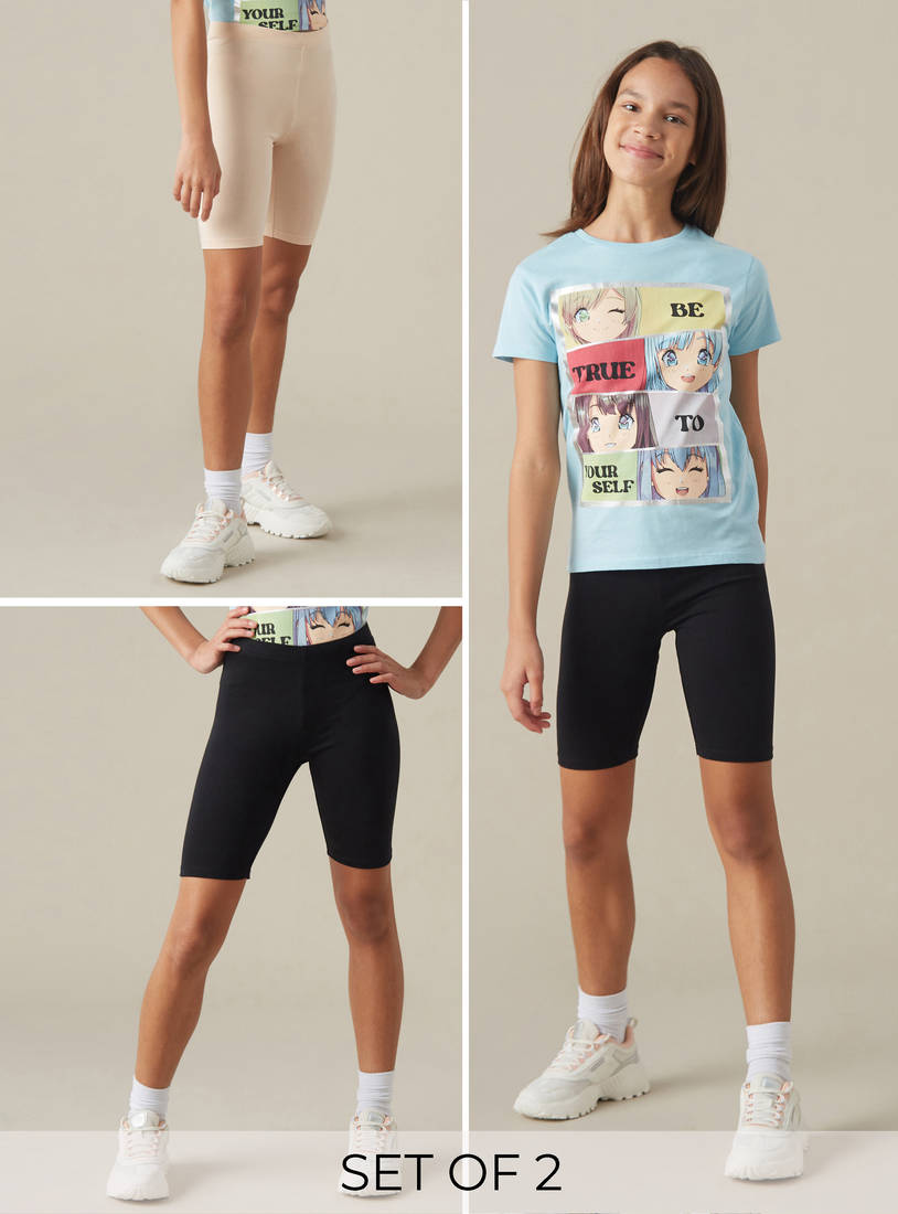 Pack of 2 - Plain Short Leggings-Shorts-image-0
