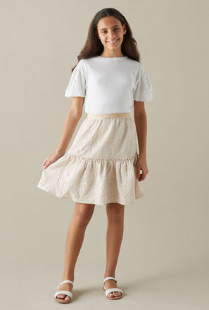 Pearl Embellished Puff Sleeves Top and Jacquard Textured Tiered Skirt Set-mxkids-girlseighttosixteenyrs-clothing-dresses-occasiondresses-1