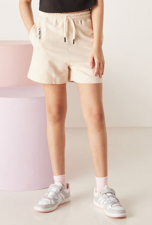 Slogan Print Shorts with Drawstring Closure-mxkids-girlseighttosixteenyrs-clothing-bottoms-shorts-3