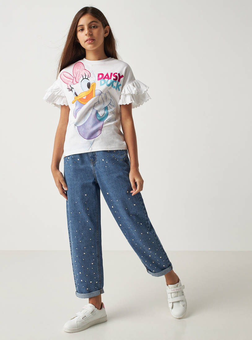 Daisy Duck Embellished Better Cotton T-shirt with Ruffled Sleeves-Tops & T-shirts-image-1