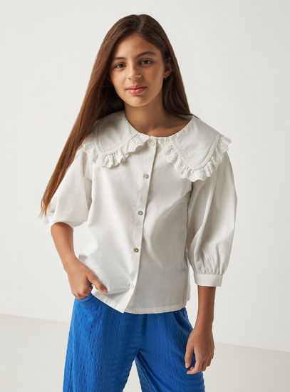 Plain Better Cotton Shirt with Ruffle Collar-Shirts & Blouses-image-0