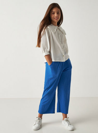 Plain Better Cotton Shirt with Ruffle Collar-Shirts & Blouses-image-1