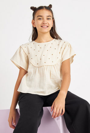 Beaded Double Cloth Top with Short Sleeves-mxkids-girlseighttosixteenyrs-clothing-tops-shirtsandblouses-2