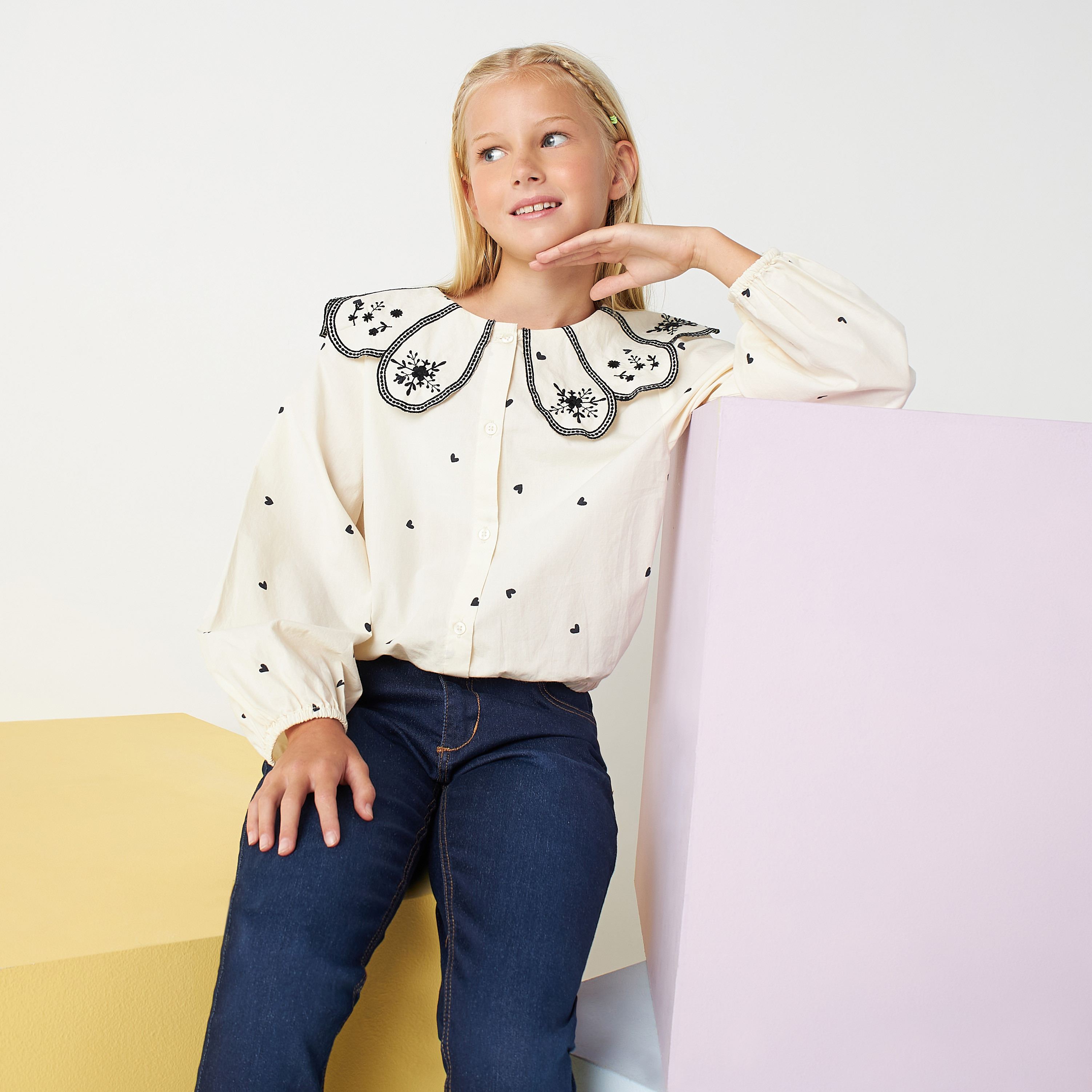 Shop Embroidered Shirt with Scalloped Collar Online | Max Oman