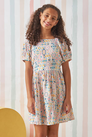 Cotton All-Over Ikat Print Mini Length Fit and Flare Dress-mxkids-girlseighttosixteenyrs-clothing-dresses-casualdresses-3