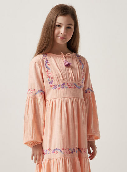 Embroidered Tiered Boho Dress-Occasion Dresses-image-1