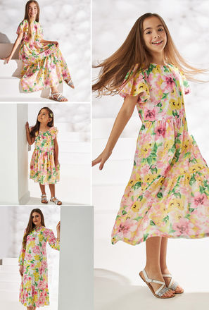 All-Over Floral Print Maxi Tiered Dress