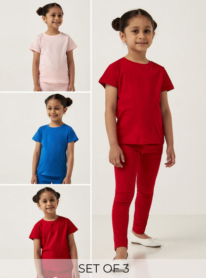 Set of 3 - Solid T-shirt with Round Neck and Short Sleeves