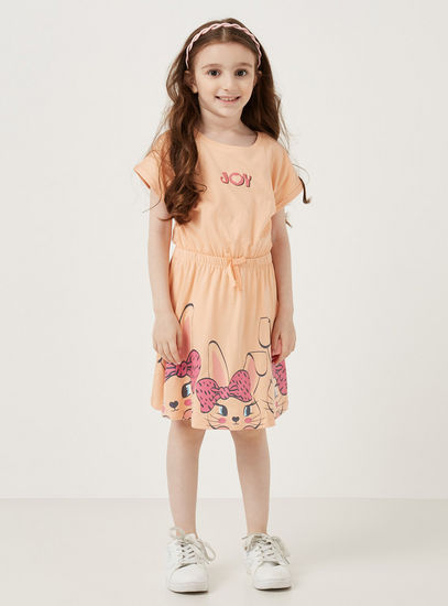 فستان بطبعات أرنب مع حزام مطاطي-الفساتين الكاجوال-image-0