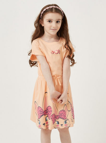 فستان بطبعات أرنب مع حزام مطاطي-الفساتين الكاجوال-image-1