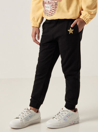 Star Detail Joggers with Elasticated Waistband and Pockets