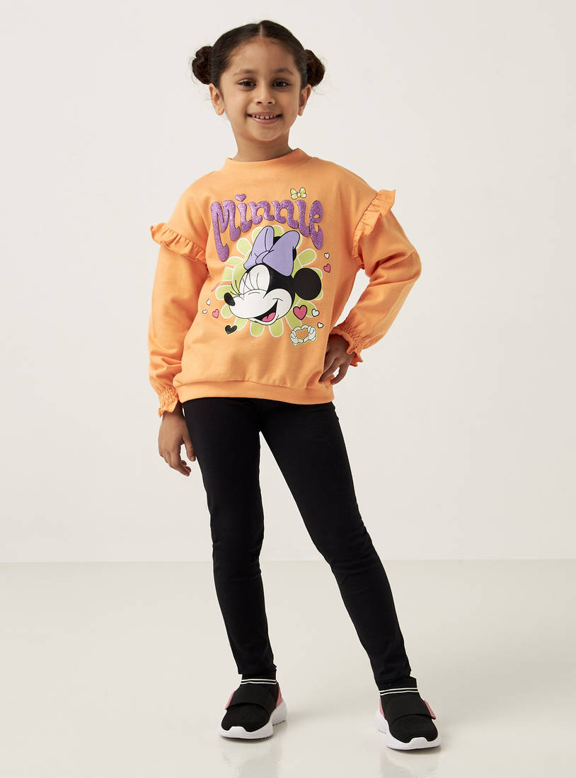 Minnie Mouse Print Crew Neck Sweatshirt with Ruffles and Long Sleeves-Hoodies & Sweatshirts-image-1