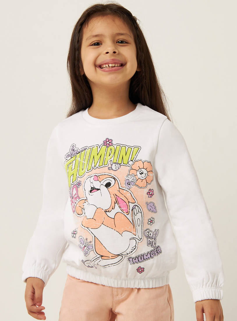 Thumper Print Crew Neck Sweatshirt with Long Sleeves-Hoodies & Sweatshirts-image-0