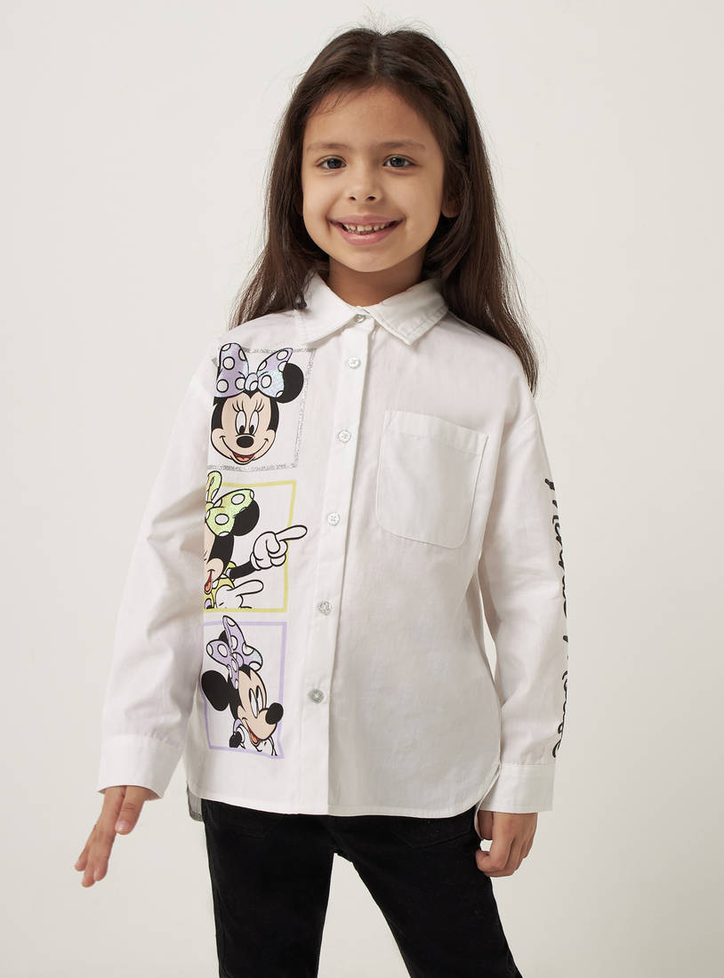 Minnie Mouse Print Long Sleeves Shirt with Chest Pocket and Collar-Shirts & Blouses-image-0