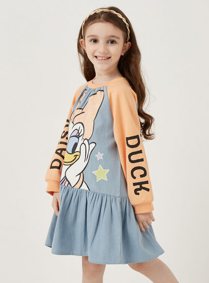 Daisy Duck Print Denim Cropped Sweatshirt Dress