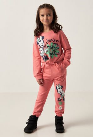 Minnie Mouse Print Sweatshirt with Tie-Ups and Joggers Set