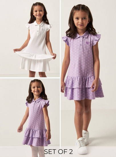 Set of 2 - Assorted Polo Tiered Dress with Ruffles and Cap Sleeves-Casual Dresses-image-0