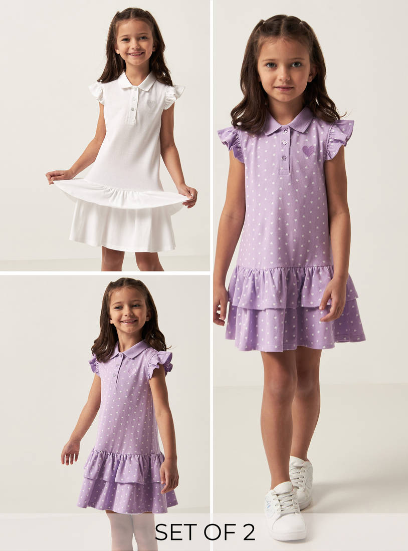 Set of 2 - Assorted Polo Tiered Dress with Ruffles and Cap Sleeves-Casual Dresses-image-0