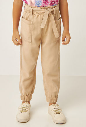 Solid Mid-Rise Tencel Pants with Tie-Up Belt and Pockets