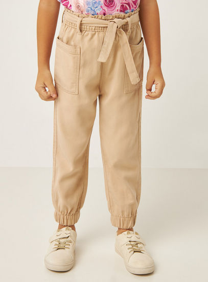 Solid Mid-Rise Tencel Pants with Tie-Up Belt and Pockets-Trousers-image-0