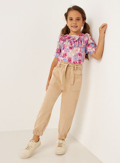 Solid Mid-Rise Tencel Pants with Tie-Up Belt and Pockets-Trousers-image-1