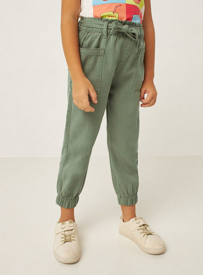 Solid Mid-Rise Tencel Pants with Tie-Up Belt and Pockets-Trousers-image-0