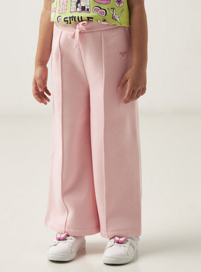 Pintuck Detail Wide Leg Pants with Drawstring Closure-Trousers-image-0