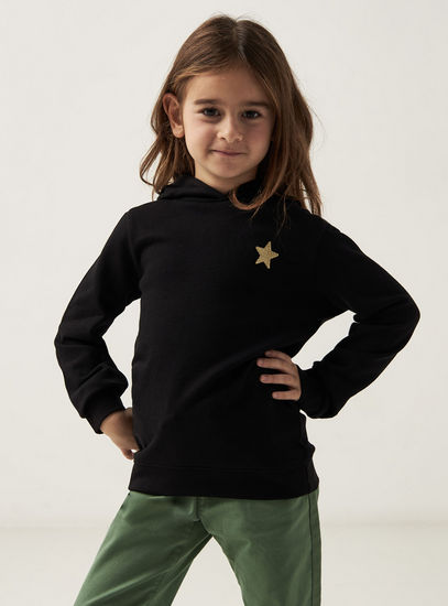 Star Detail Sweatshirt with Hood and Long Sleeves