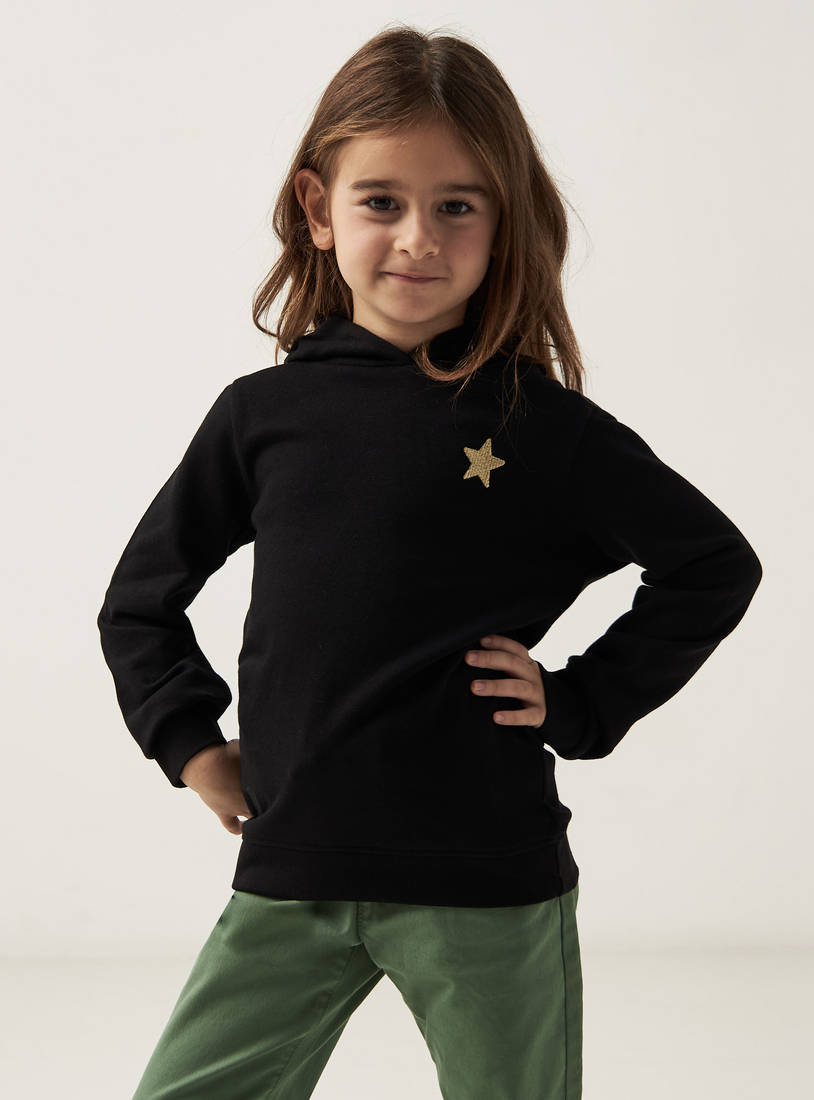 Star Detail Sweatshirt with Hood and Long Sleeves-Hoodies & Sweatshirts-image-0