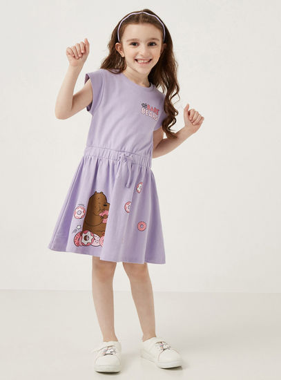 Bear Print Dress with Tie-Up Detail