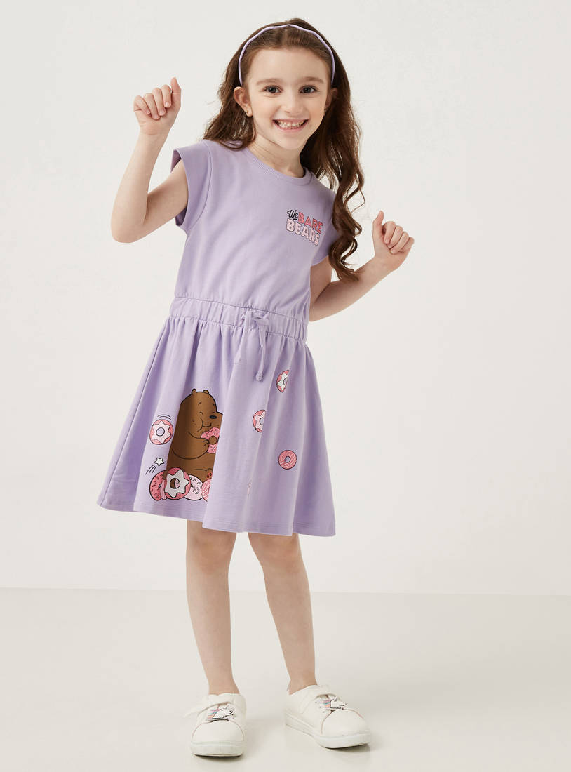 Bear Print Dress with Tie-Up Detail-Casual Dresses-image-0