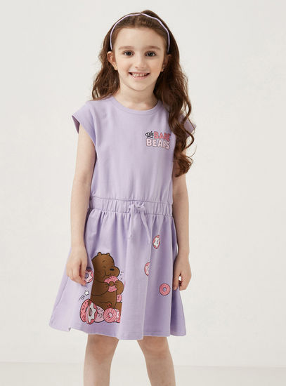 Bear Print Dress with Tie-Up Detail