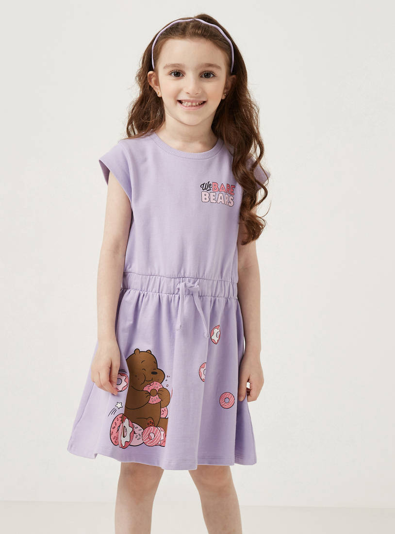 Bear Print Dress with Tie-Up Detail-Casual Dresses-image-1