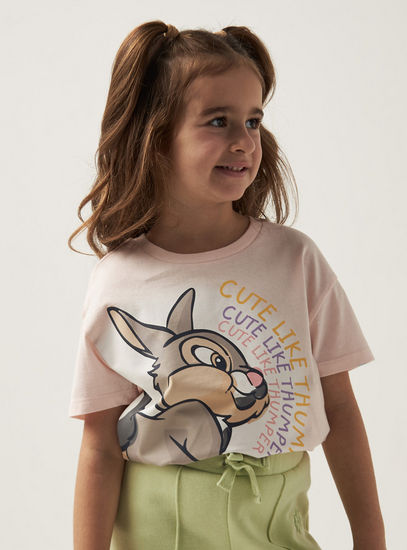 Thumper Print T-shirt with Round Neck and Short Sleeves