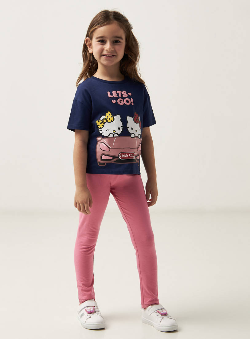 Hello Kitty Print T-shirt with Round Neck and Short Sleeves-Tops & T-shirts-image-1