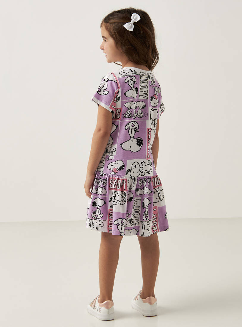 All-Over Snoopy Print Drop Waist Dress with Short Sleeves-Casual Dresses-image-1