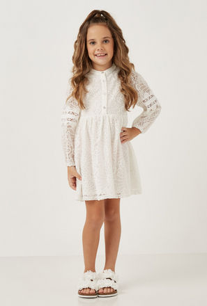Laced Knee Length Dress with Volume Sleeves