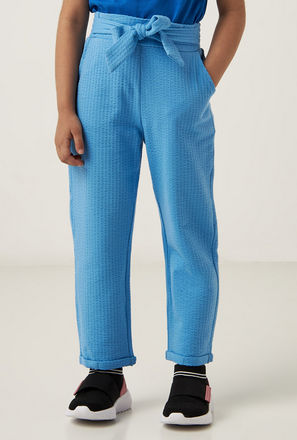 Textured Pants with Pockets and Tie-Up Belt Detail