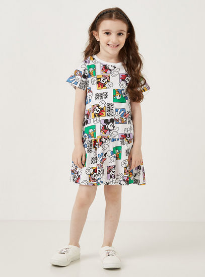 Mickey & Friends Print Knee Length Dress-Dresses-image-0